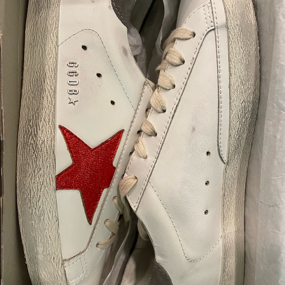 Golden Goose White Sneakers with Red Star